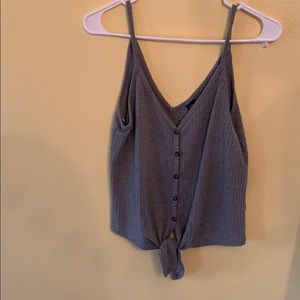 gray button up knot tank